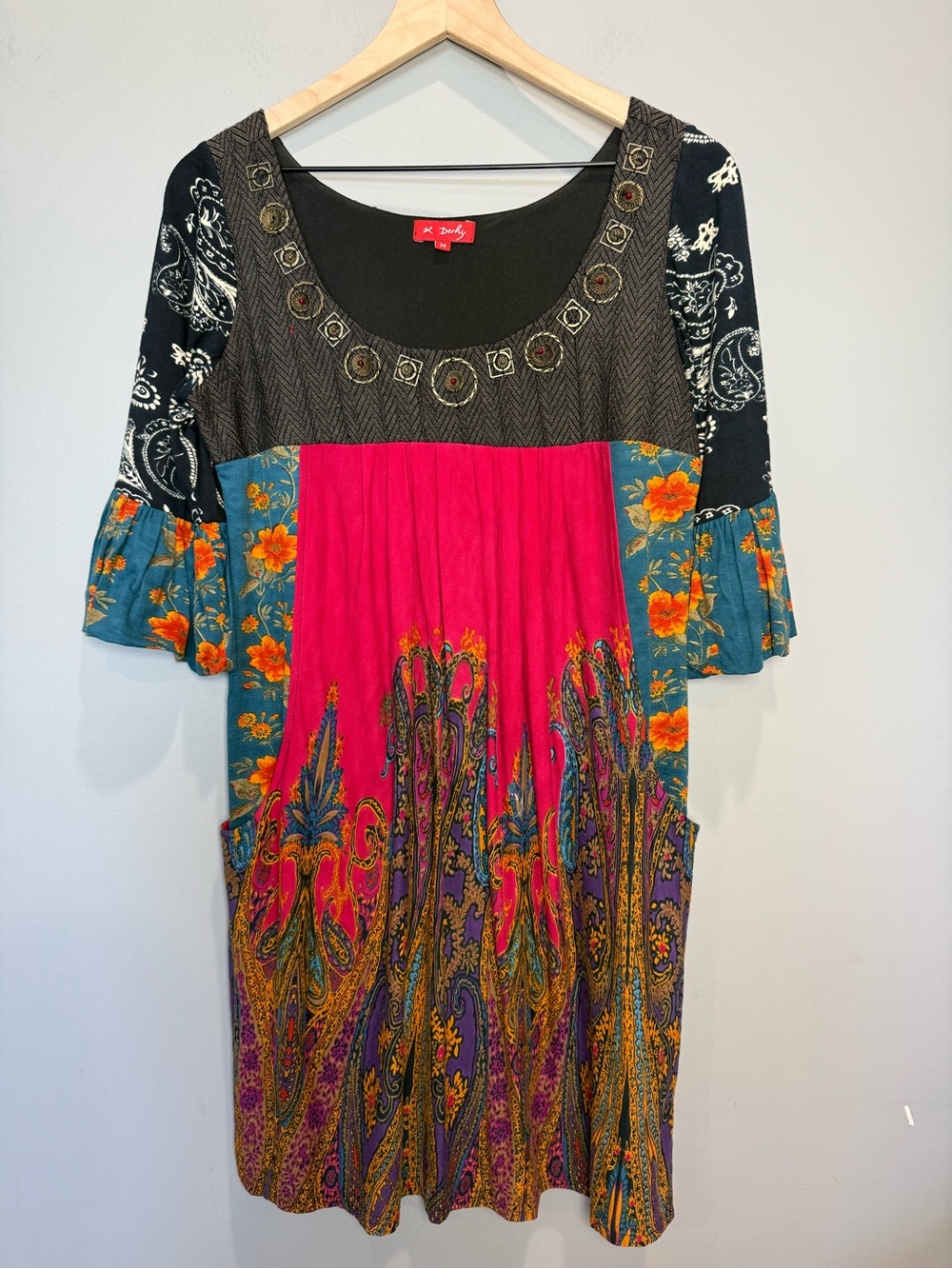 Derhy Boho Patchwork Tunic Dress M‎ Paisley Floral Artsy